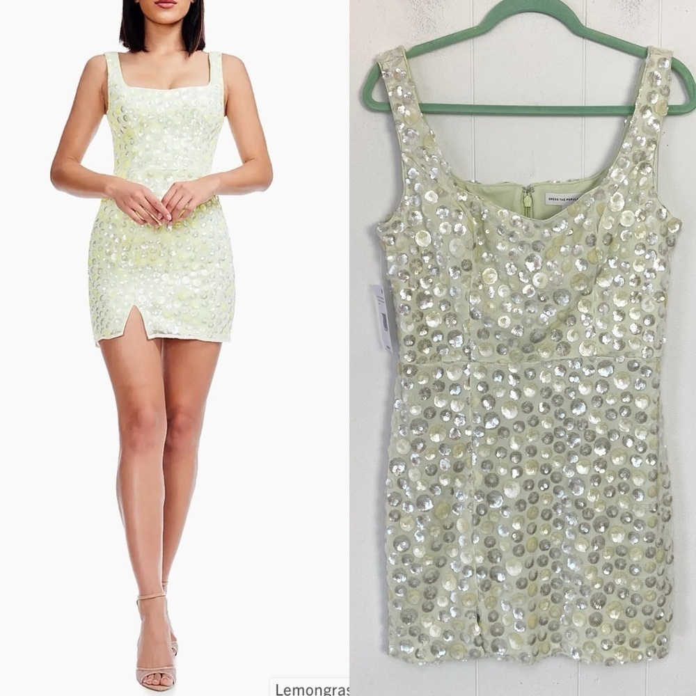 Dress The Population Moxie Sleeveless Fitted Mini Dress Lemongrass Multi NWT L